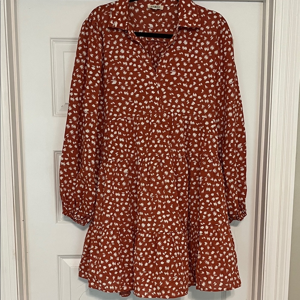 Umgee Terracotta and White Patterned Mini Dress